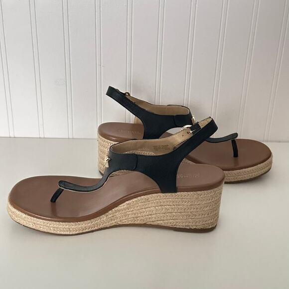 Michael Kors Laney Saffiano Leather Espadrille Wedge Sandals in Black (11) - Picture 12 of 14